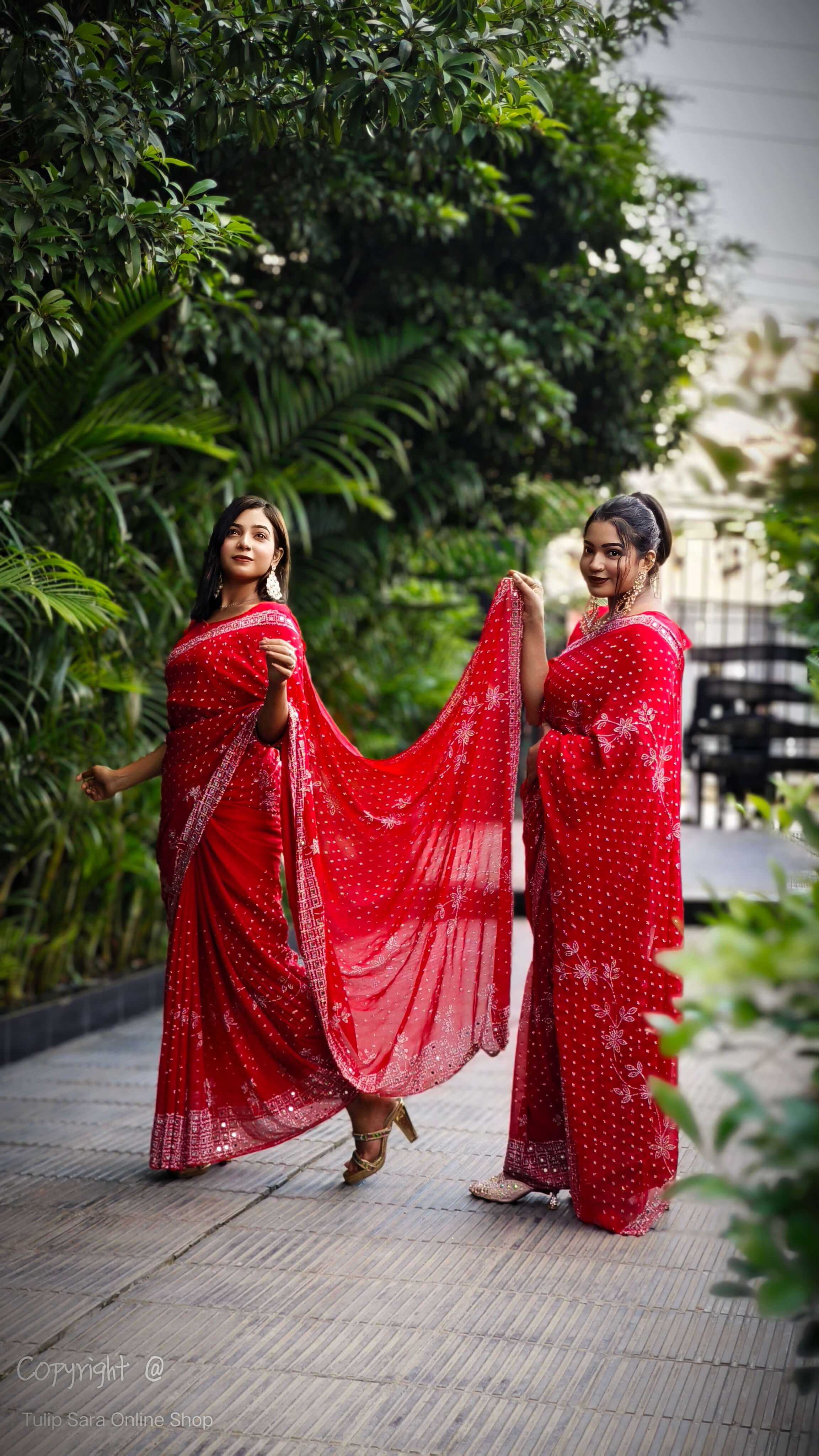 Gorgeous stone sharee (Red)